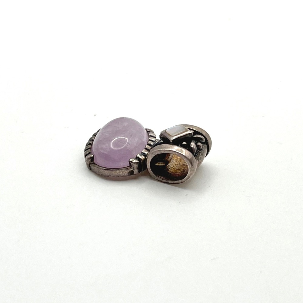 Sterling Silver 925 Lavender Amethyst & Mother of Pearl Pendant Thailand Ornate - Picture 4 of 8